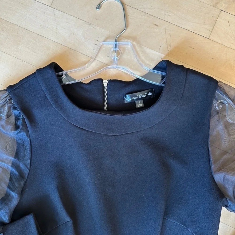 Crystal Doll Black Illusion sheer sleeve dress, Small. L904 - Picture 5 of 5